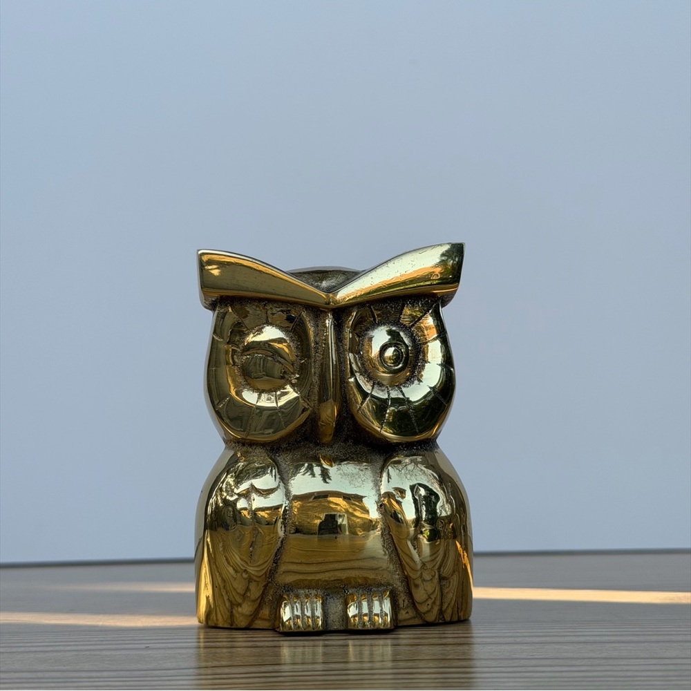 Vintage Heavy Brass Owl Coin Bank Made In Canada By Riverside Brass 4”